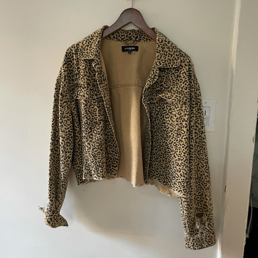 Leopard cropped denim jacket